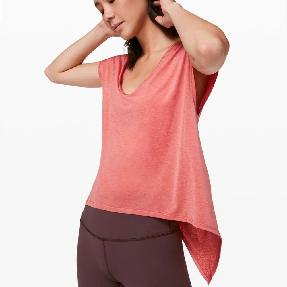 Lululemon Playful Practice shirt short sleeve rustic coral 2 open back